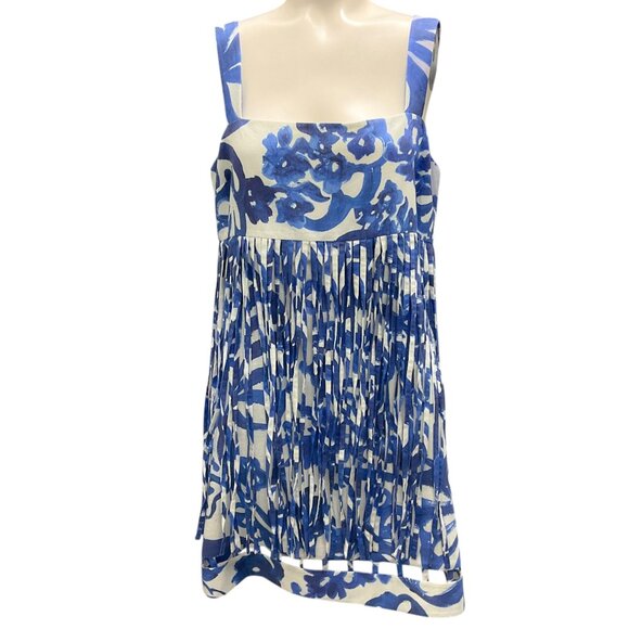 Alexis Blue / White Anika Linen and Cotton Mini Dress -  threedaughtersproperties.com
